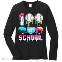 100 Days Of School 100th Day Ice Cream Drip Baseball Women's Long Sleeve Shirt thumb 0