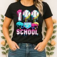 100 Days Of School 100th Day Ice Cream Drip Baseball Women's T-Shirt thumb 2