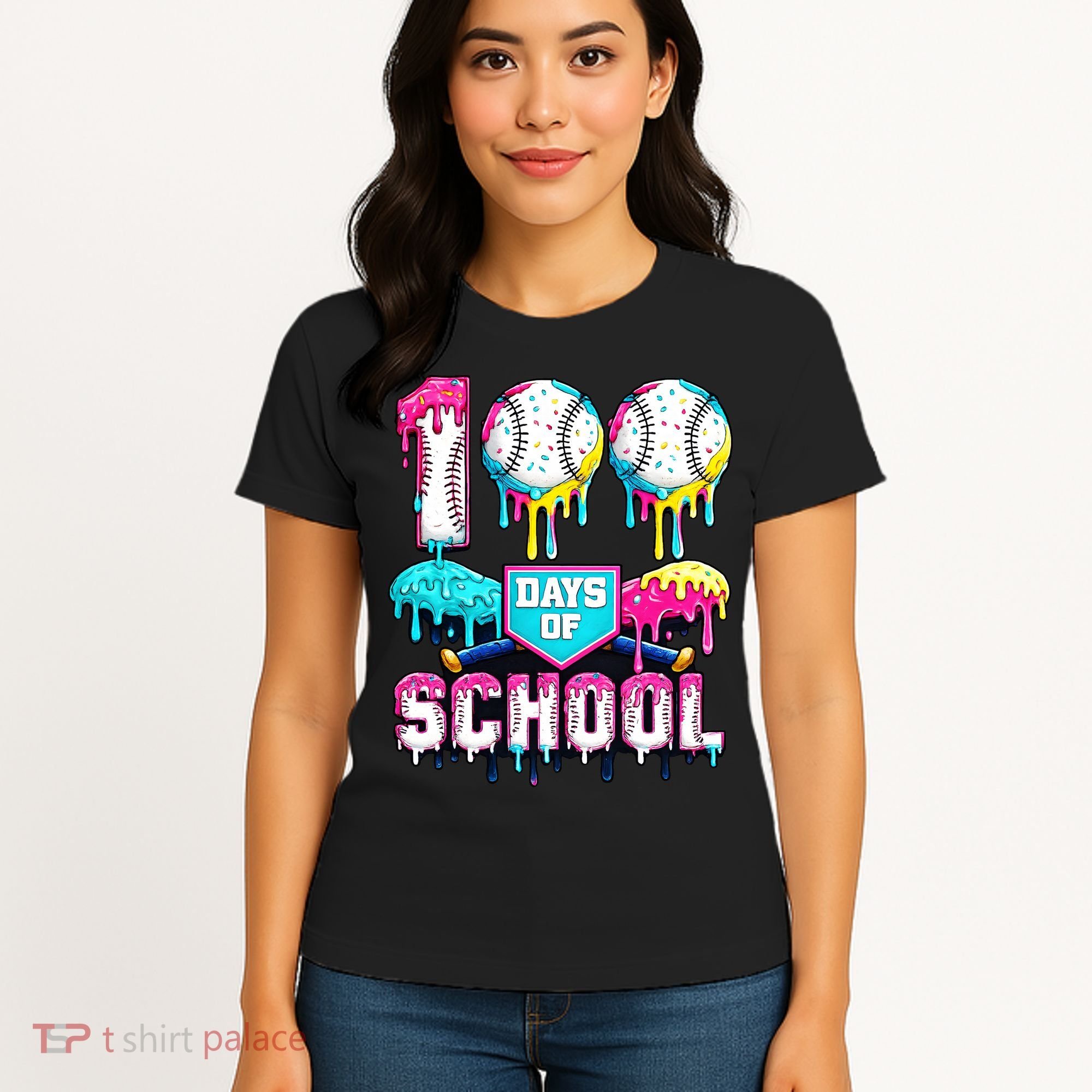 100 Days Of School 100th Day Ice Cream Drip Baseball Women's T-Shirt