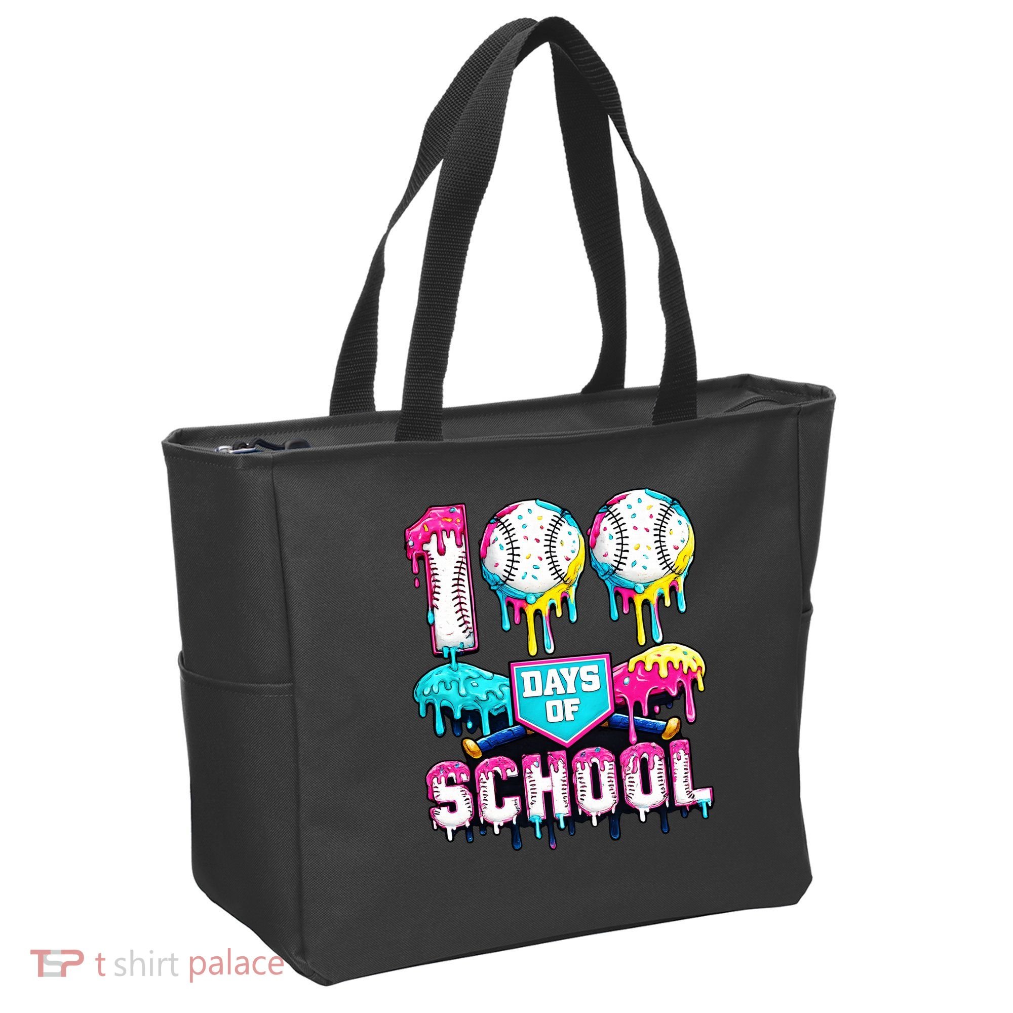 100 Days Of School 100th Day Ice Cream Drip Baseball Tote Bag