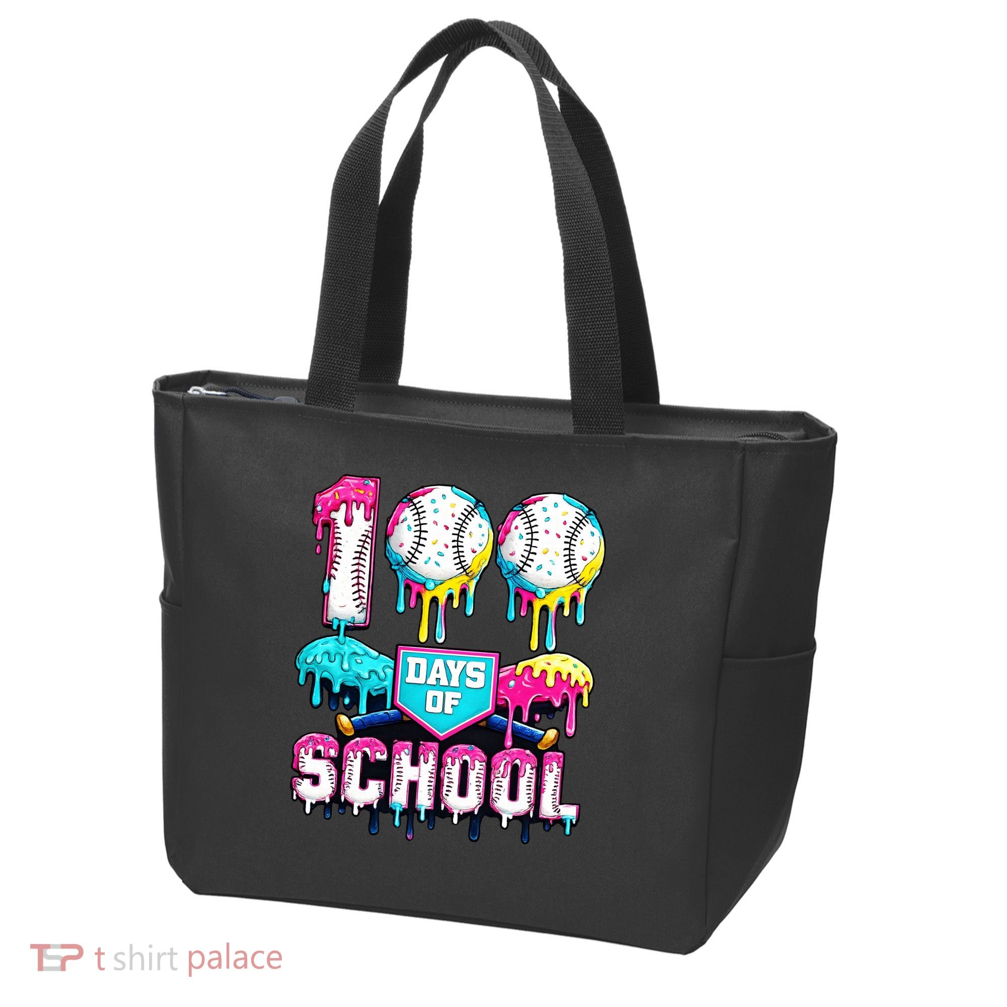 100 Days Of School 100th Day Ice Cream Drip Baseball Tote Bag