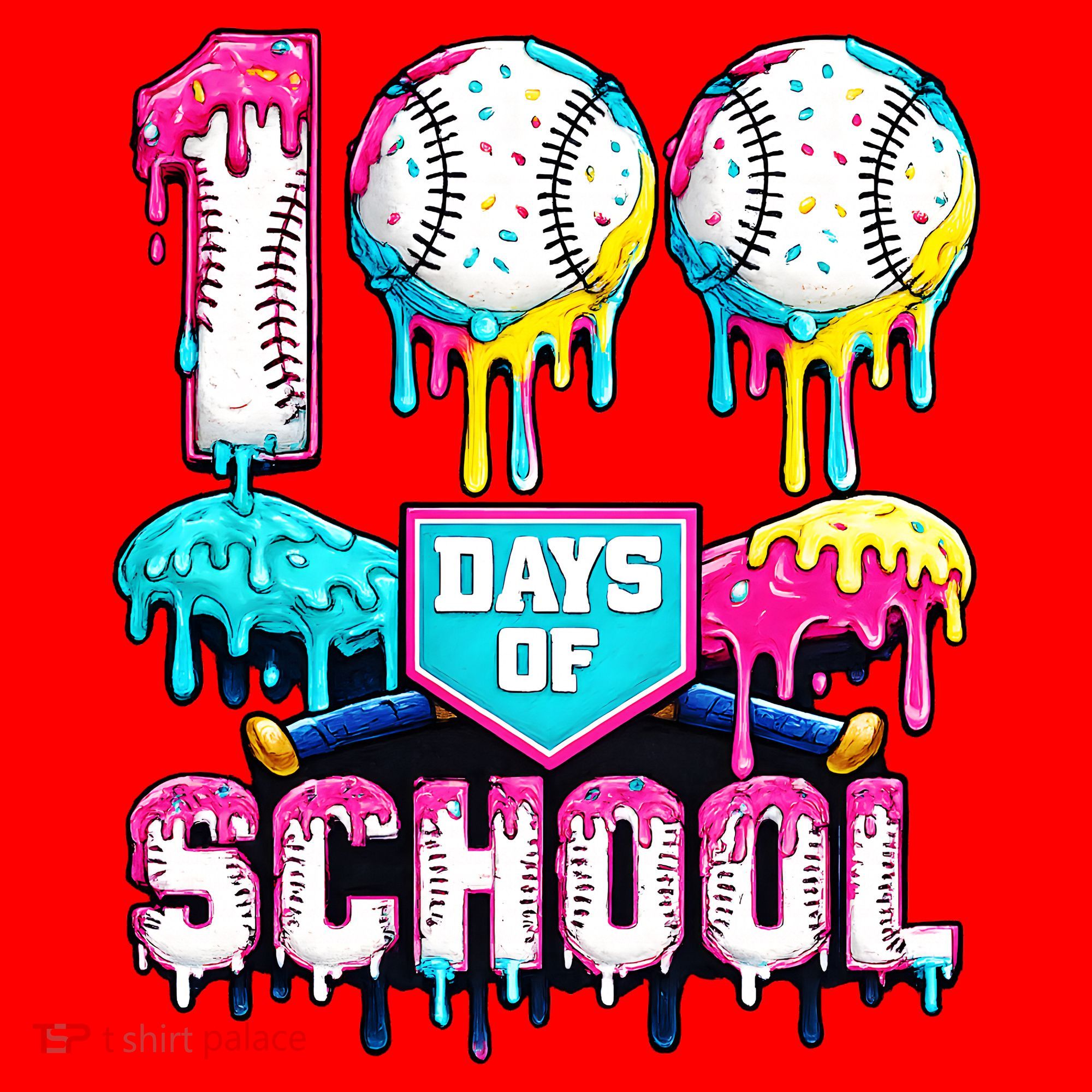 100 Days Of School 100th Day Ice Cream Drip Baseball Santa Hat
