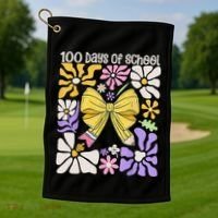 100 Days Of School Coquette Teacher 100th Day Groovy Boho Golf Towel thumb 1