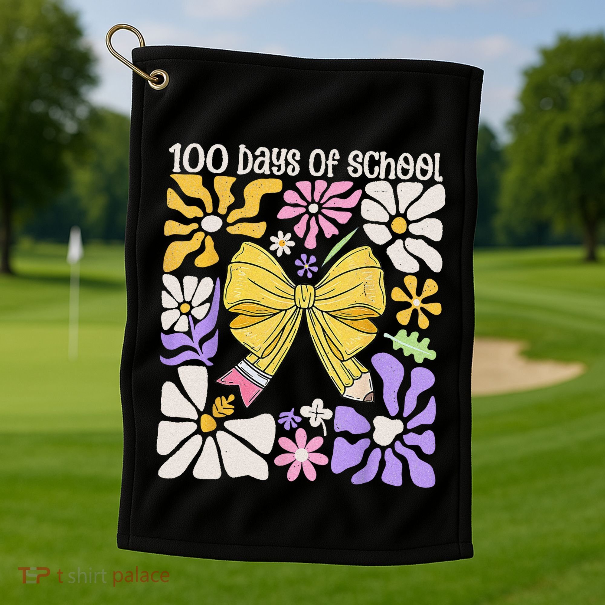 100 Days Of School Coquette Teacher 100th Day Groovy Boho Golf Towel