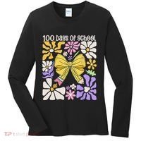 100 Days Of School Coquette Teacher 100th Day Groovy Boho Women's Long Sleeve Shirt thumb 0