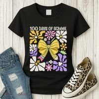 100 Days Of School Coquette Teacher 100th Day Groovy Boho Women's T-Shirt thumb 3