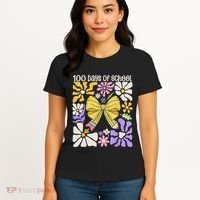 100 Days Of School Coquette Teacher 100th Day Groovy Boho Women's T-Shirt thumb 4