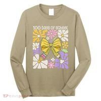 100 Days Of School Coquette Teacher 100th Day Groovy Boho Long Sleeve Shirt thumb 0