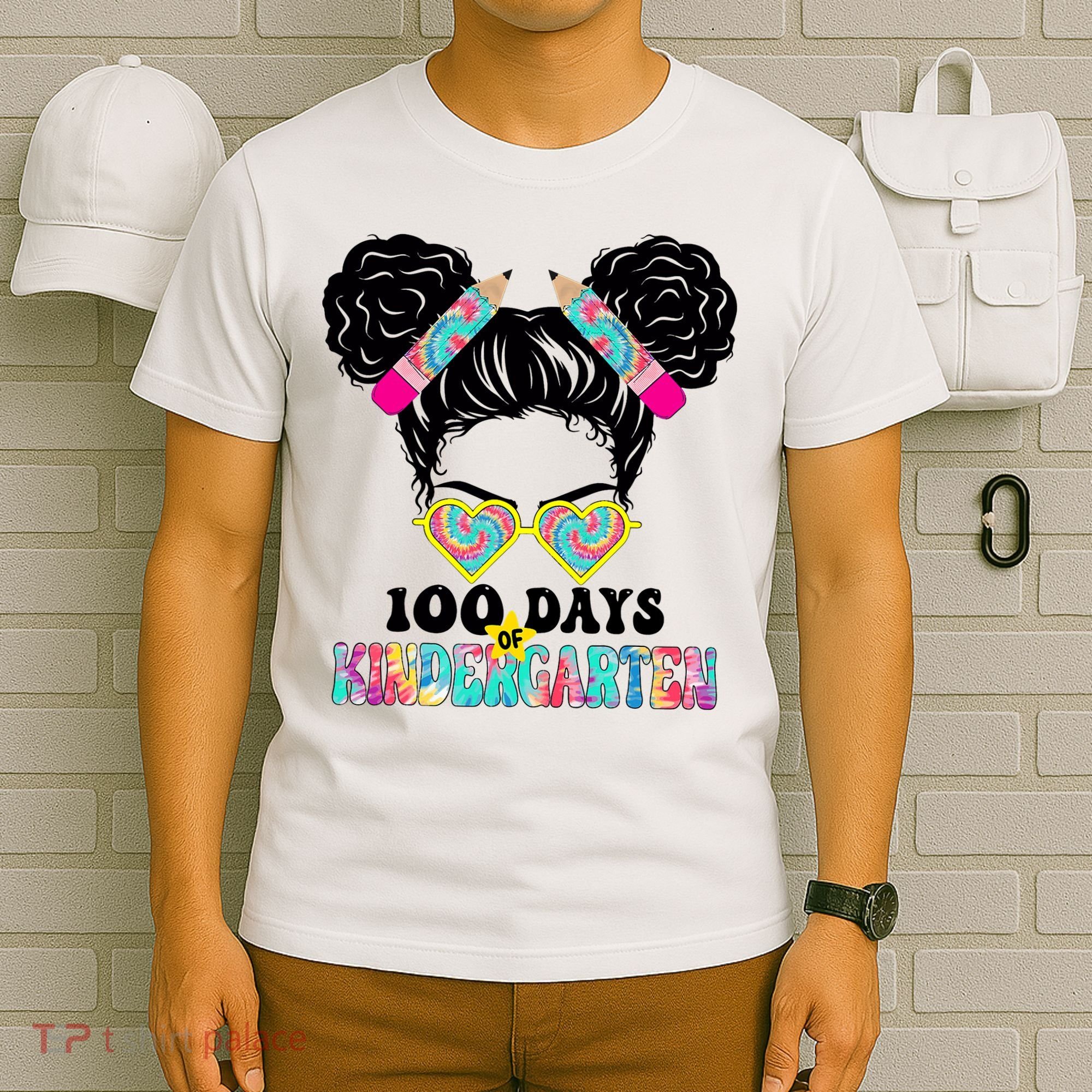 100 Days Of Kindergarten Girls Messy 100th Day Of School T-Shirt