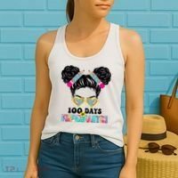 100 Days Of Kindergarten Girls Messy 100th Day Of School Women's Tank Top thumb 2