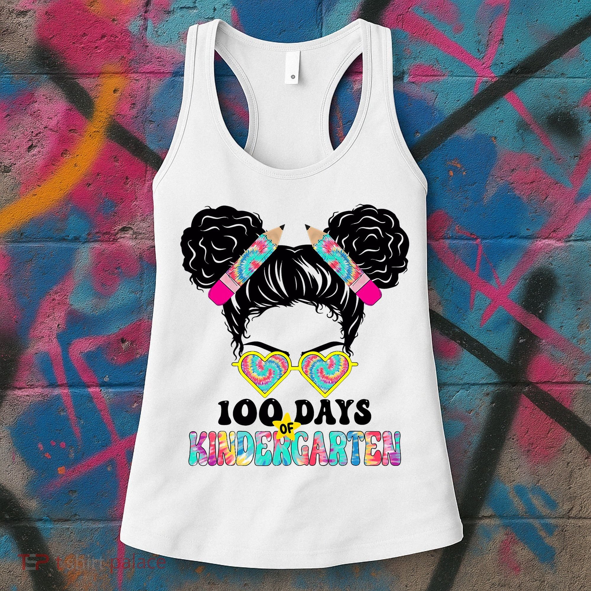 100 Days Of Kindergarten Girls Messy 100th Day Of School Women's Tank Top