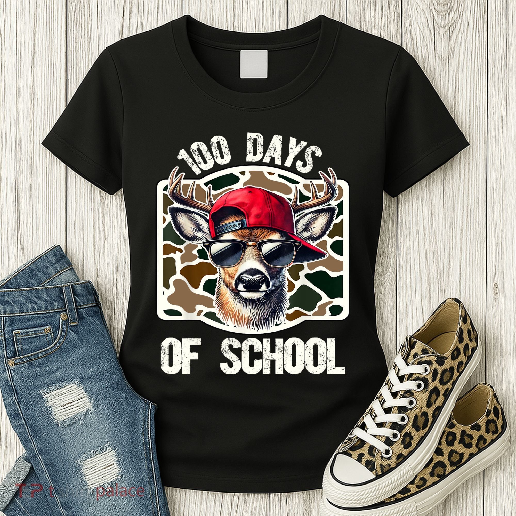 100 Days Of School Deer Hunting Deer Camo Hunter Women's T-Shirt