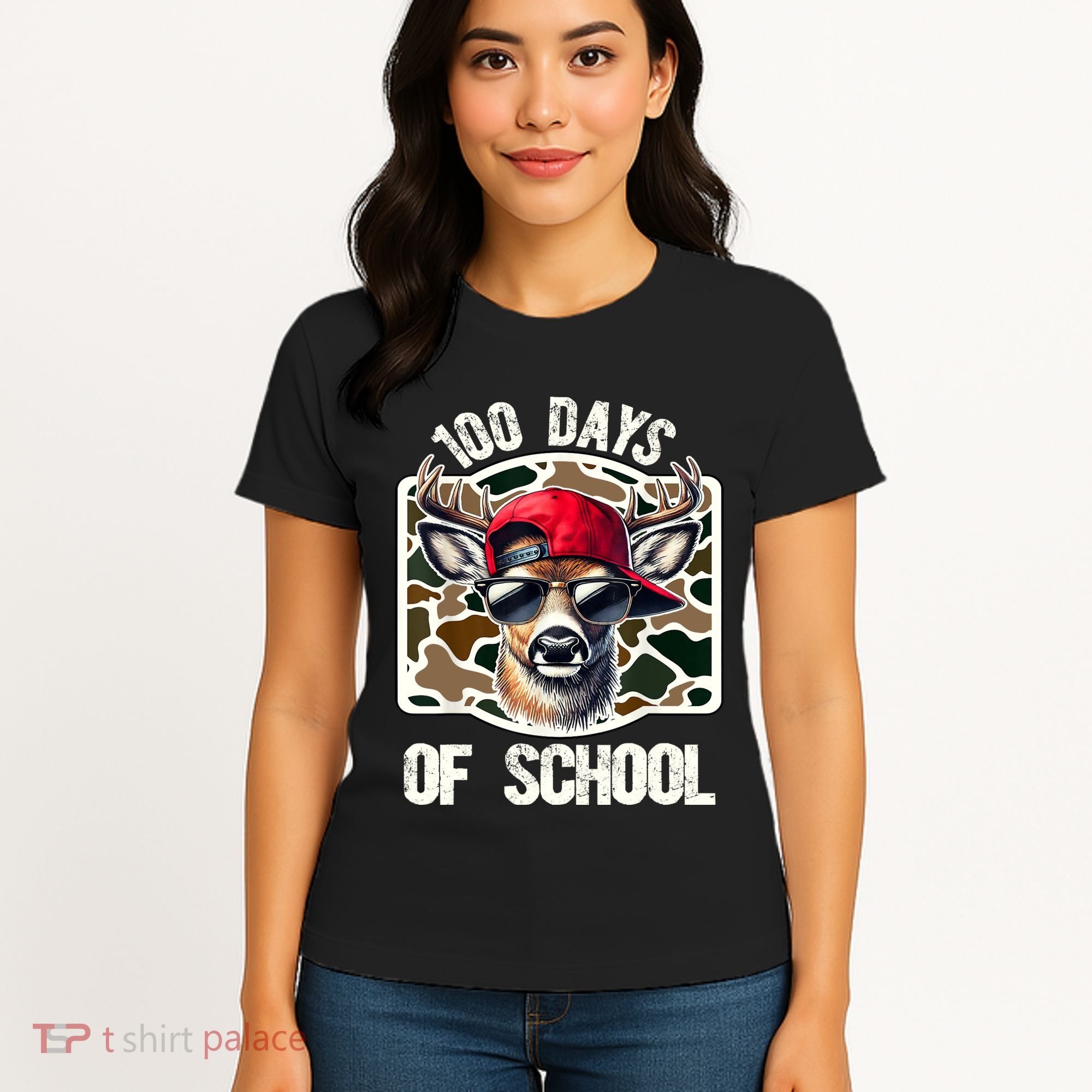 100 Days Of School Deer Hunting Deer Camo Hunter Women's T-Shirt