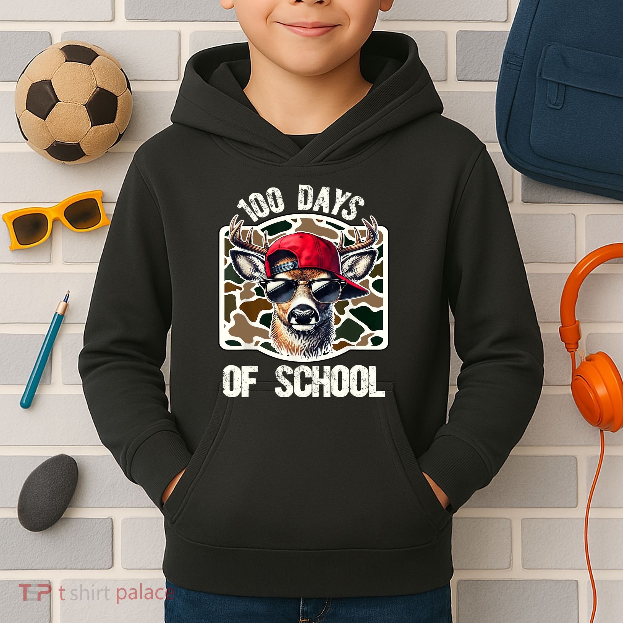 100 Days Of School Deer Hunting Deer Camo Hunter Kids Hoodie