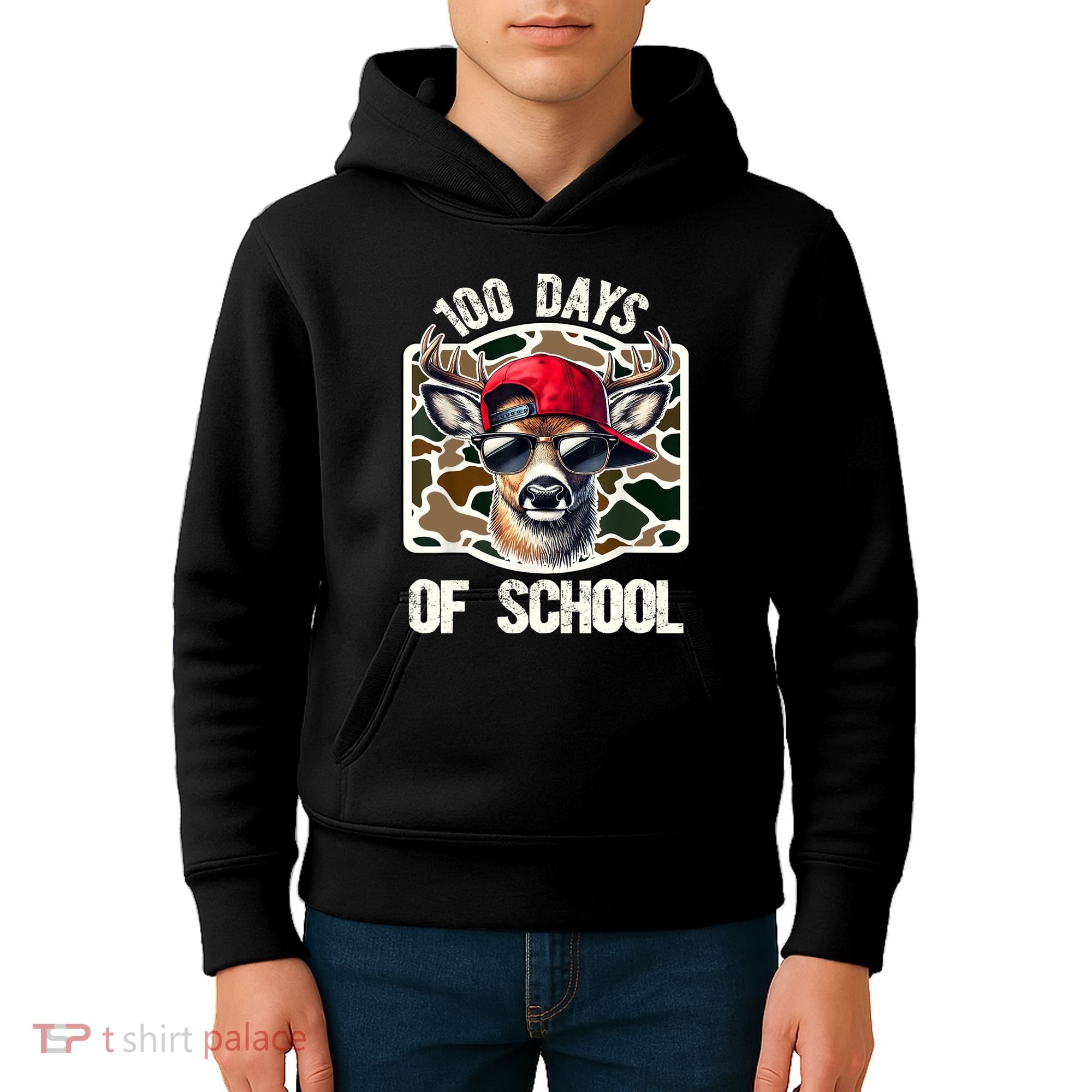 100 Days Of School Deer Hunting Deer Camo Hunter Kids Hoodie