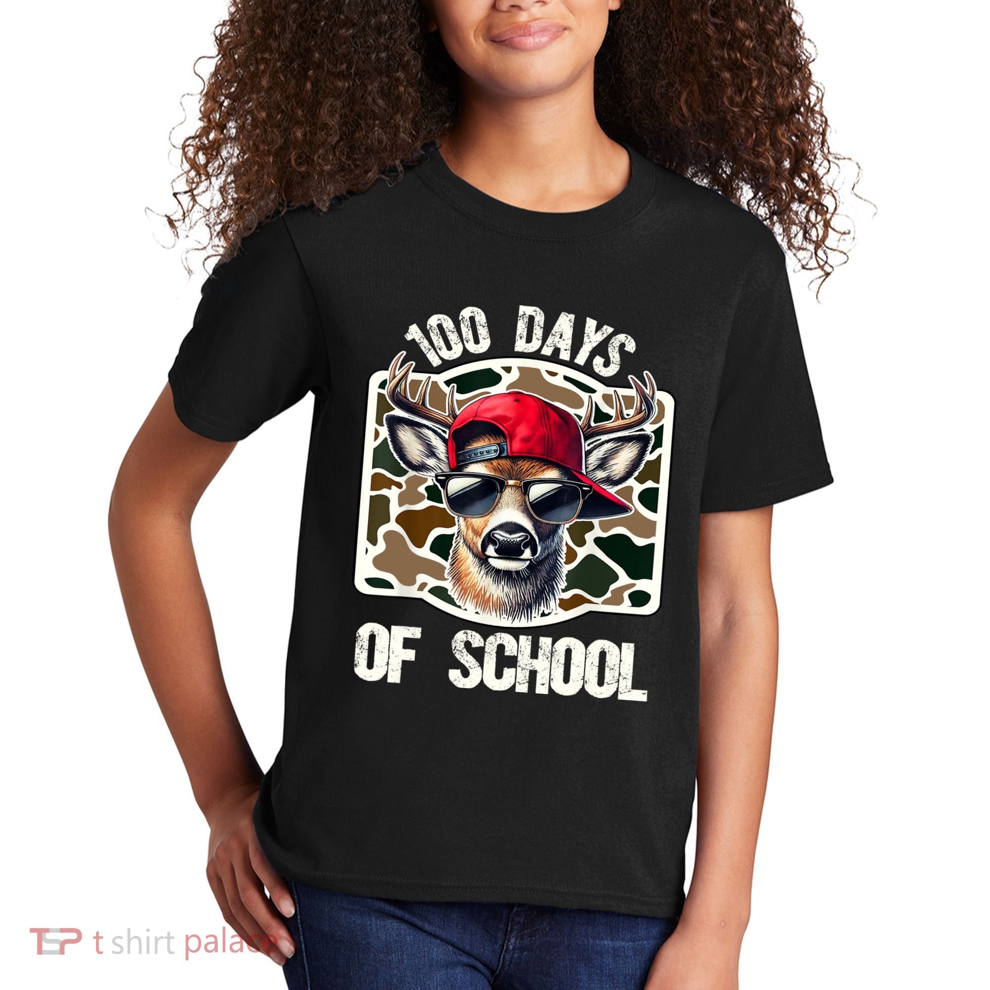 100 Days Of School Deer Hunting Deer Camo Hunter Kids T-Shirt