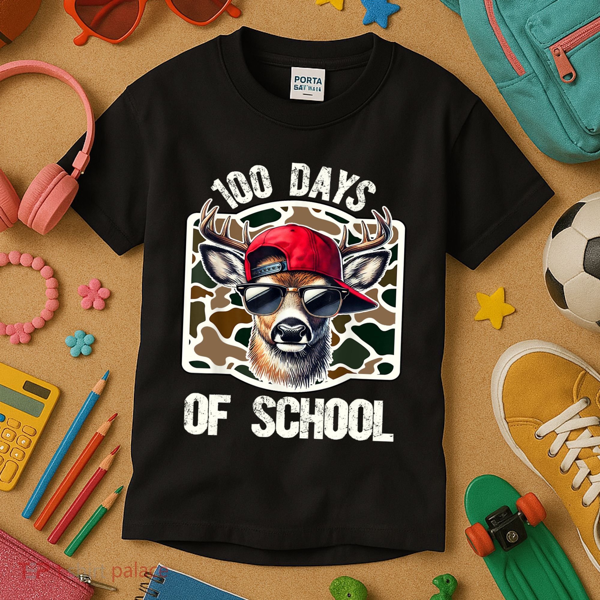 100 Days Of School Deer Hunting Deer Camo Hunter Kids T-Shirt