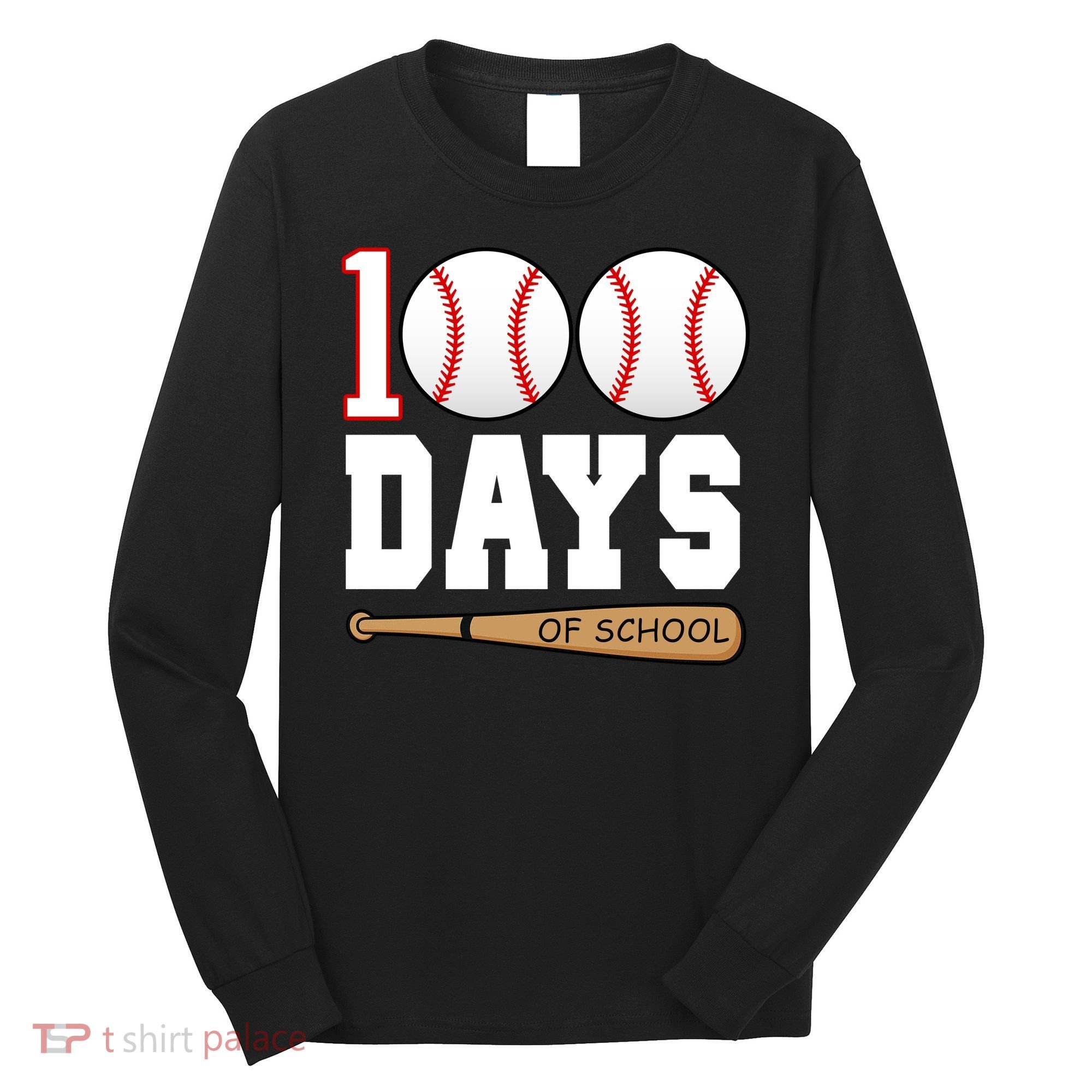 100 Days Of School Baseball Bat And Ball Long Sleeve Shirt