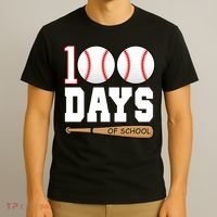 100 Days Of School Baseball Bat And Ball T-Shirt thumb 3