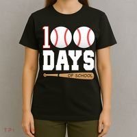 100 Days Of School Baseball Bat And Ball T-Shirt thumb 4