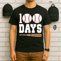 100 Days Of School Baseball Bat And Ball T-Shirt thumb 6