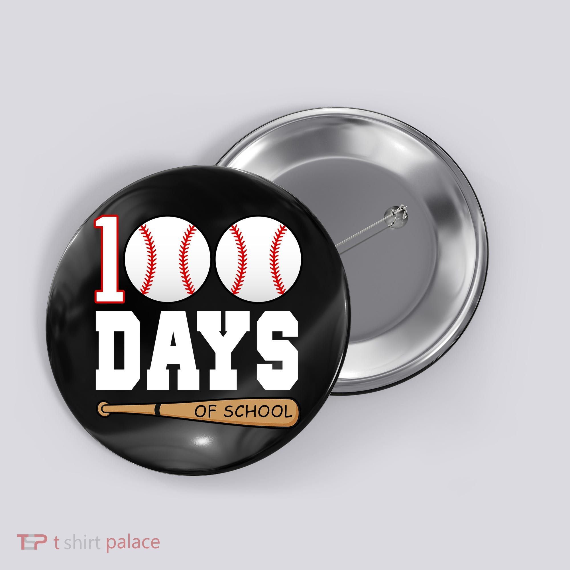 100 Days Of School Baseball Bat And Ball Button