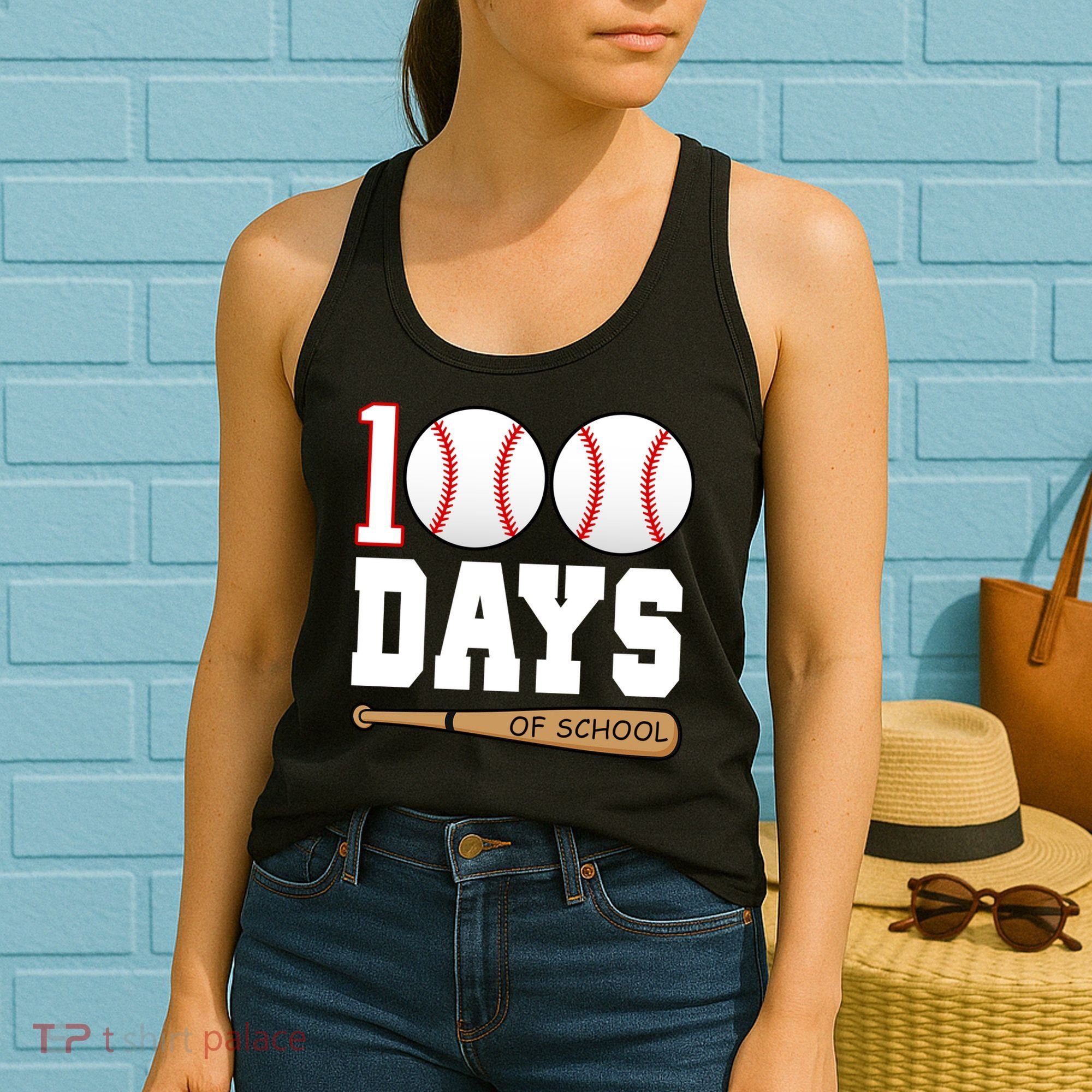 100 Days Of School Baseball Bat And Ball Women's Tank Top