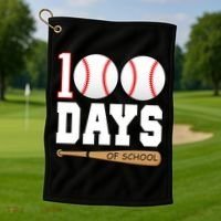 100 Days Of School Baseball Bat And Ball Golf Towel thumb 1