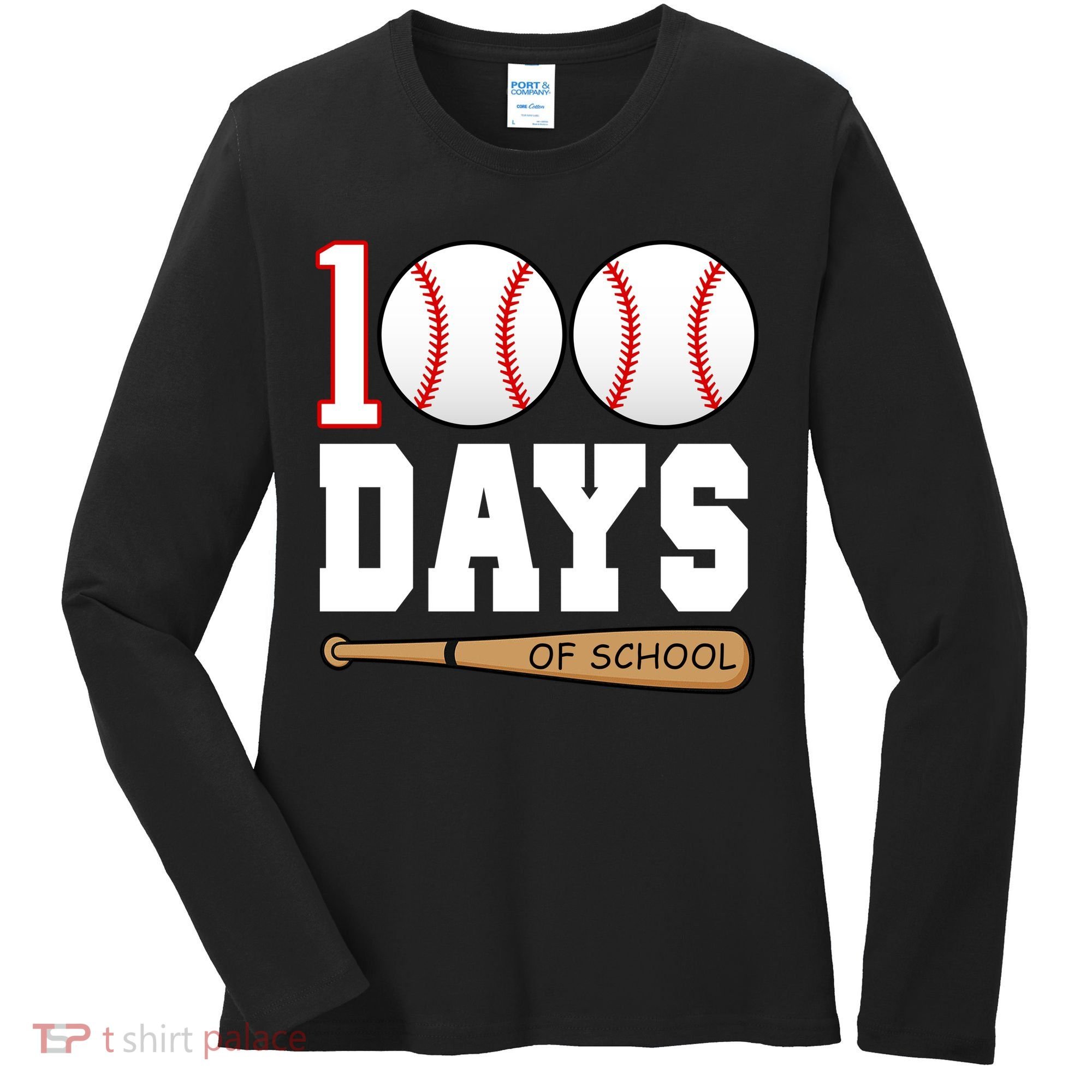 100 Days Of School Baseball Bat And Ball Women's Long Sleeve Shirt