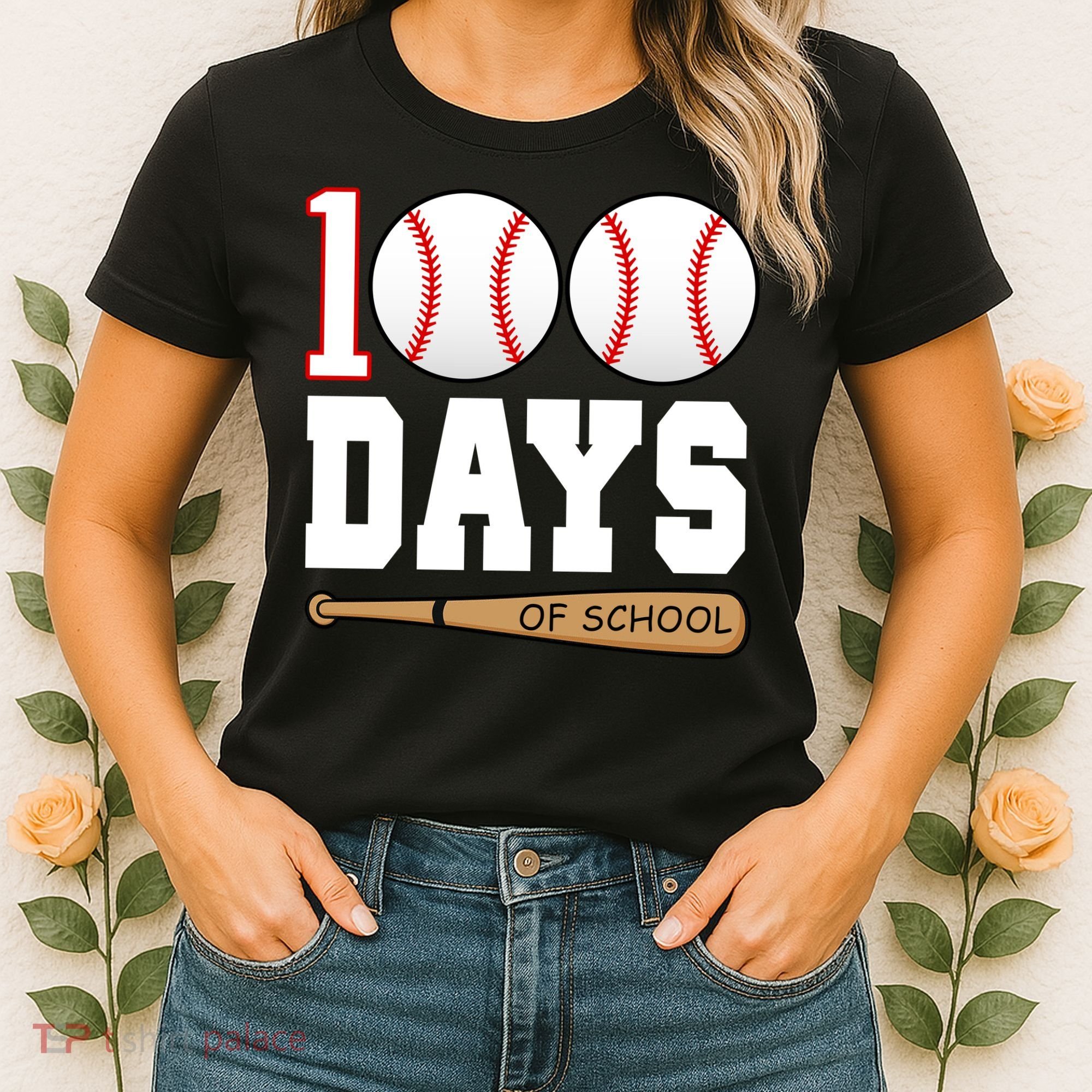 100 Days Of School Baseball Bat And Ball Women's T-Shirt