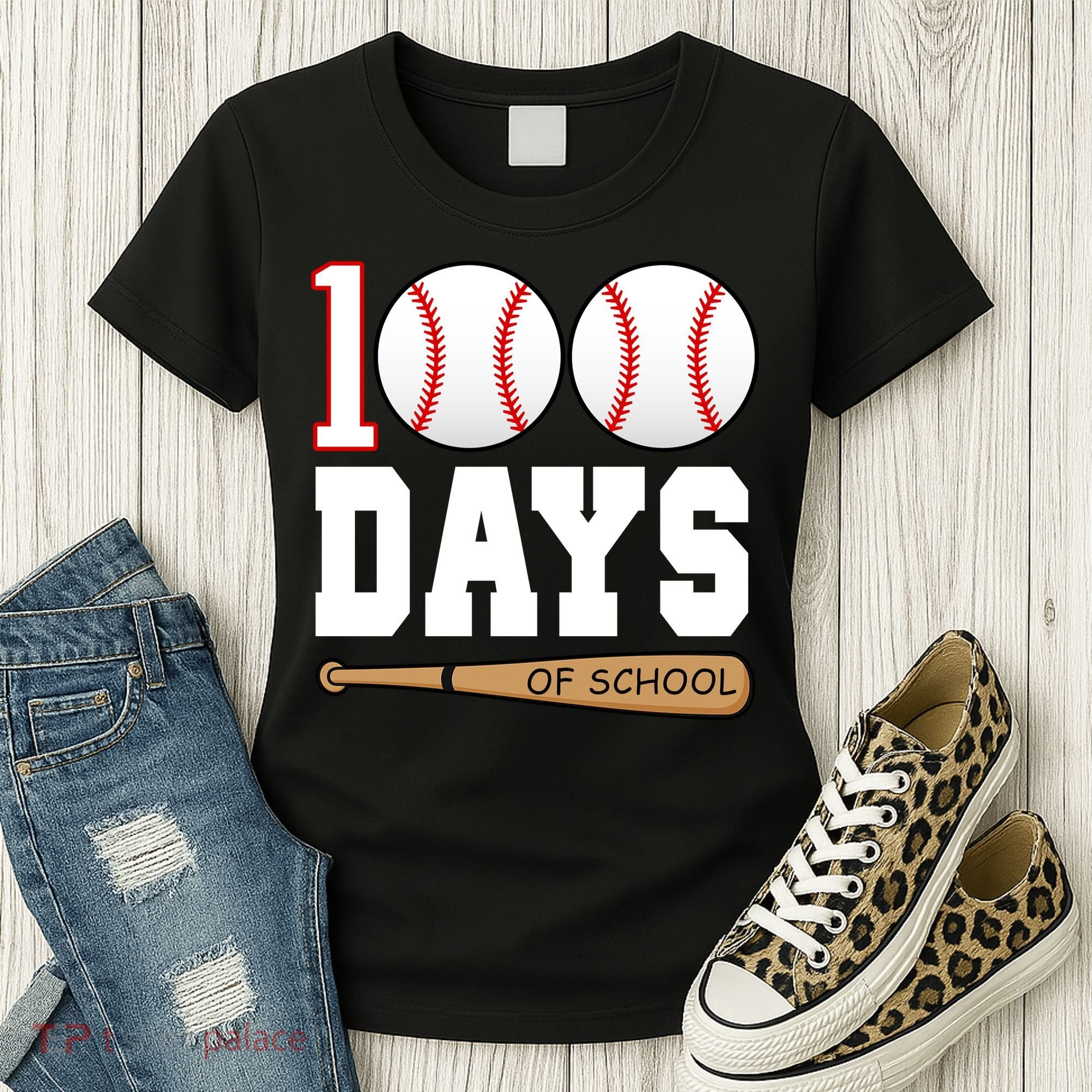 100 Days Of School Baseball Bat And Ball Women's T-Shirt