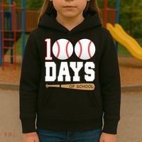 100 Days Of School Baseball Bat And Ball Kids Hoodie thumb 3
