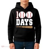 100 Days Of School Baseball Bat And Ball Kids Hoodie thumb 4