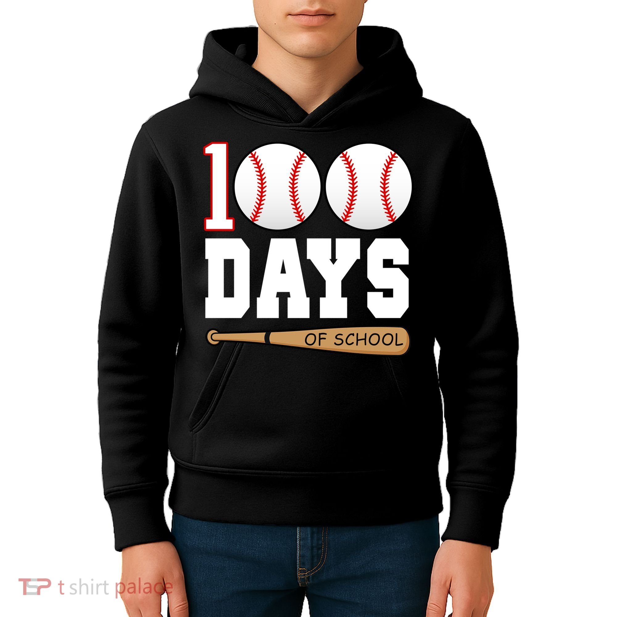 100 Days Of School Baseball Bat And Ball Kids Hoodie
