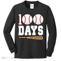 100 Days Of School Baseball Bat And Ball Kids Long Sleeve Shirt thumb 0
