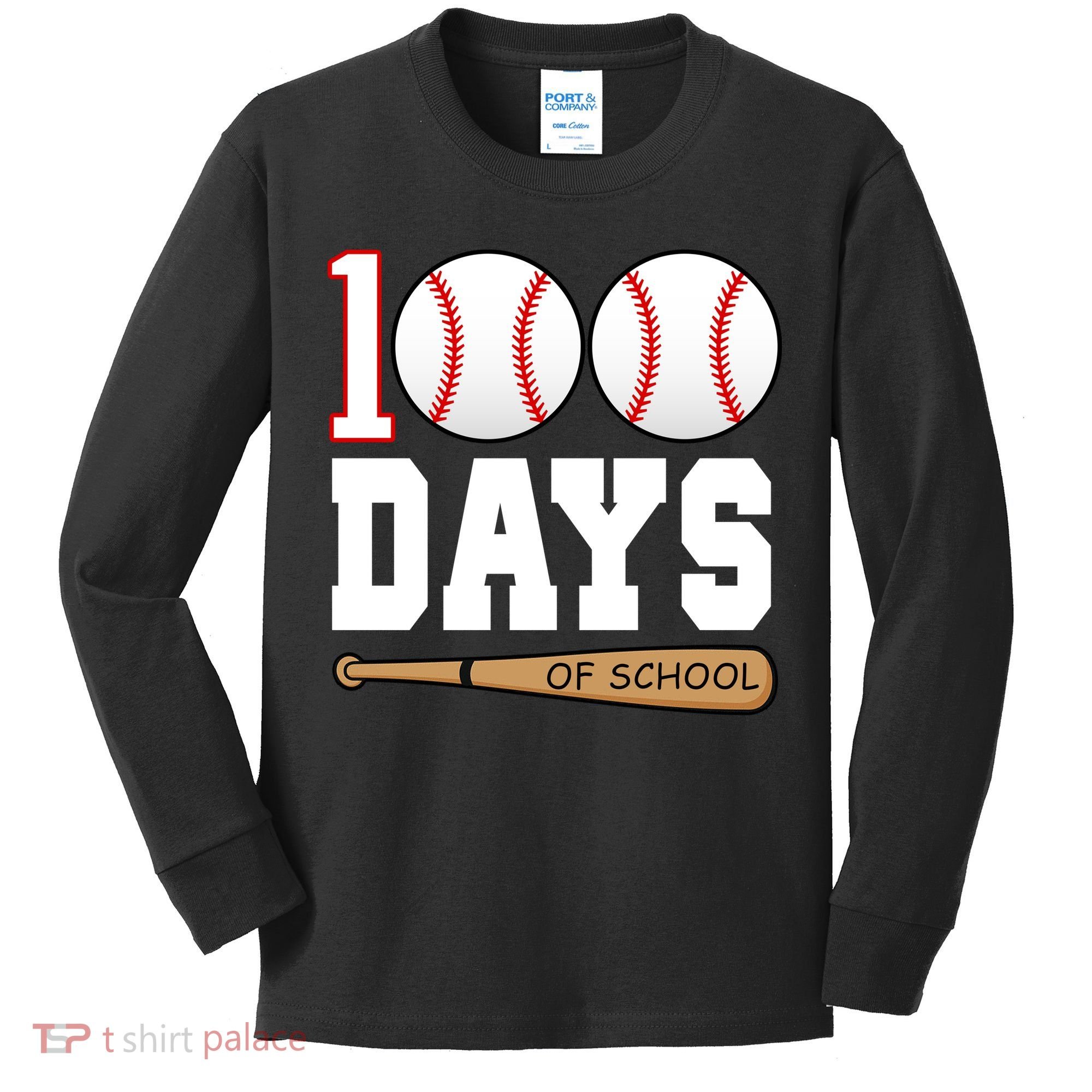 100 Days Of School Baseball Bat And Ball Kids Long Sleeve Shirt