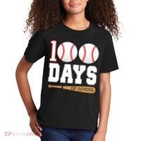 100 Days Of School Baseball Bat And Ball Kids T-Shirt thumb 2