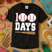 100 Days Of School Baseball Bat And Ball Kids T-Shirt thumb 3