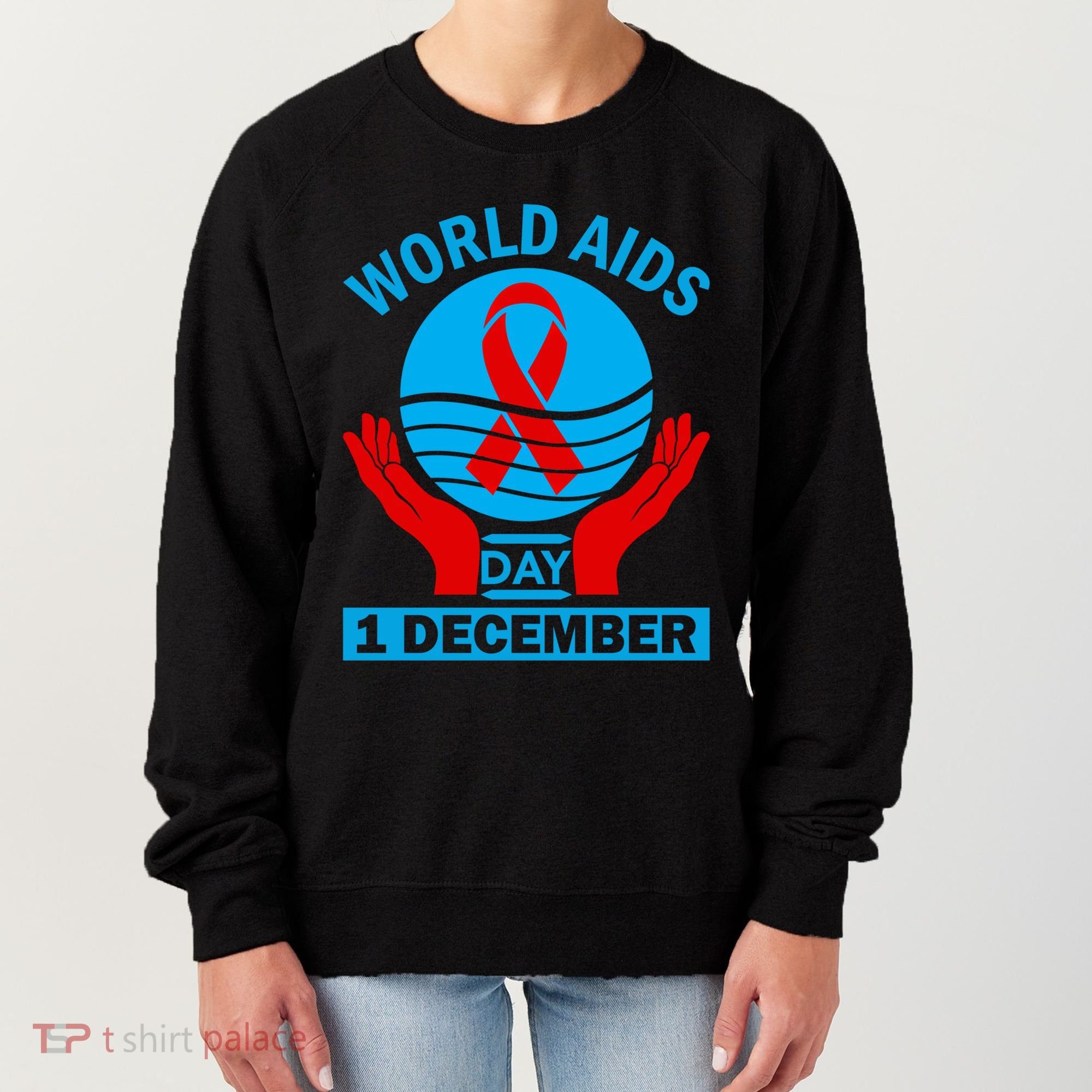 1 Dec Red Ribbon Day Support For World Aids Day Awareness Cute Gift Women's Sweatshirt