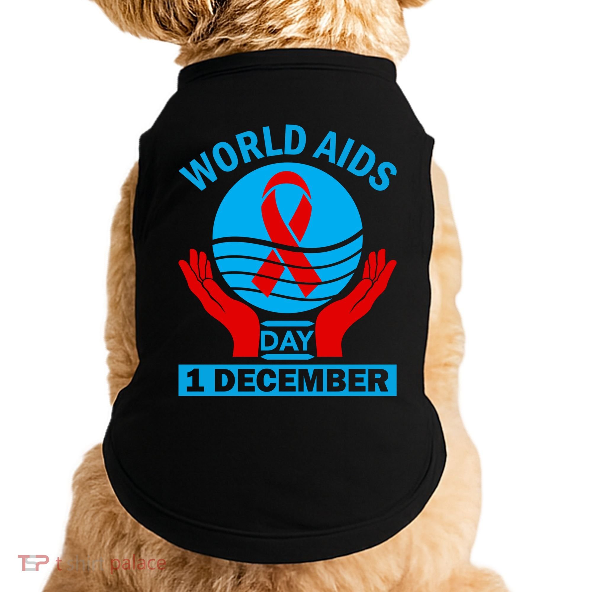 1 Dec Red Ribbon Day Support For World Aids Day Awareness Cute Gift Doggie Tank