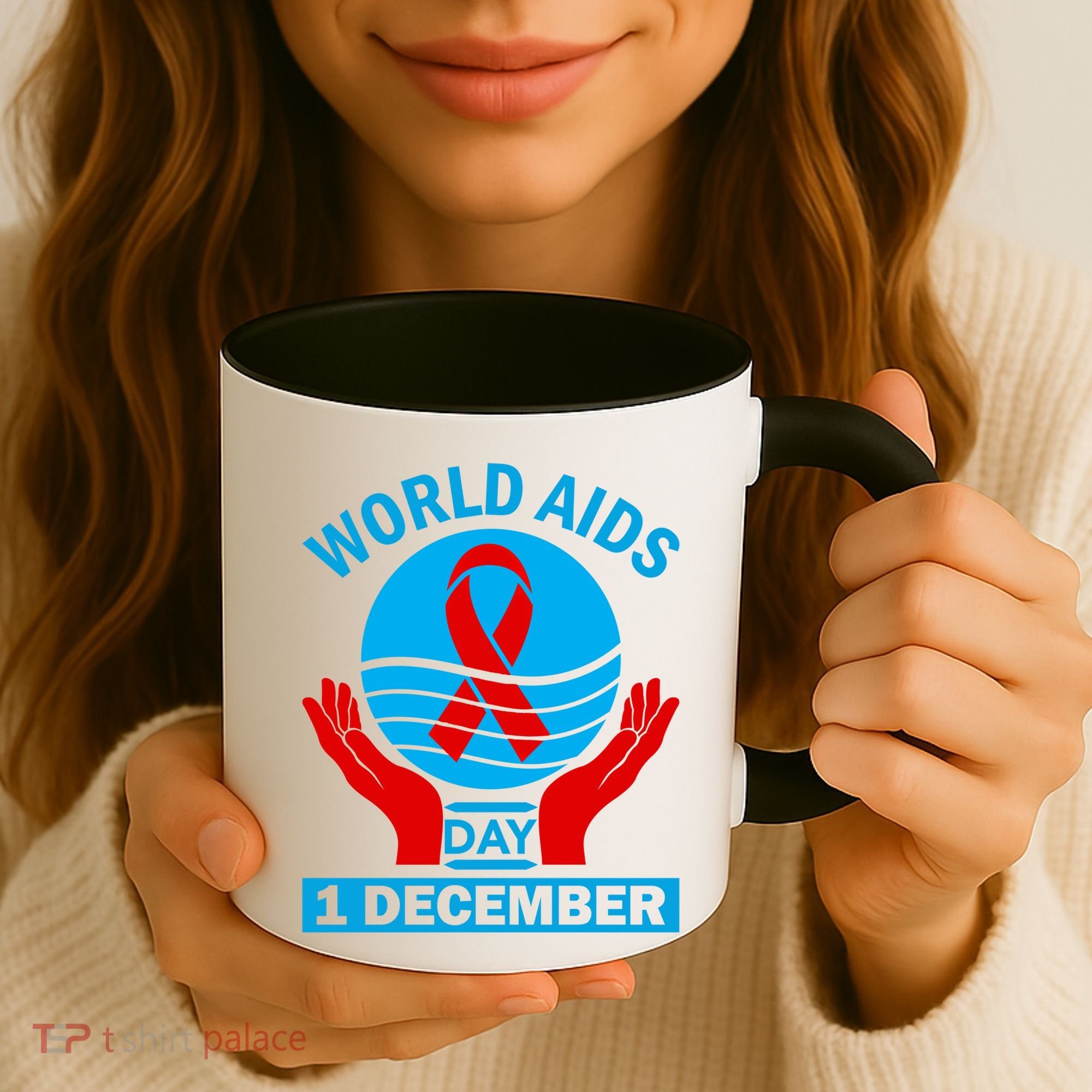 1 Dec Red Ribbon Day Support For World Aids Day Awareness Cute Gift Coffee Mug