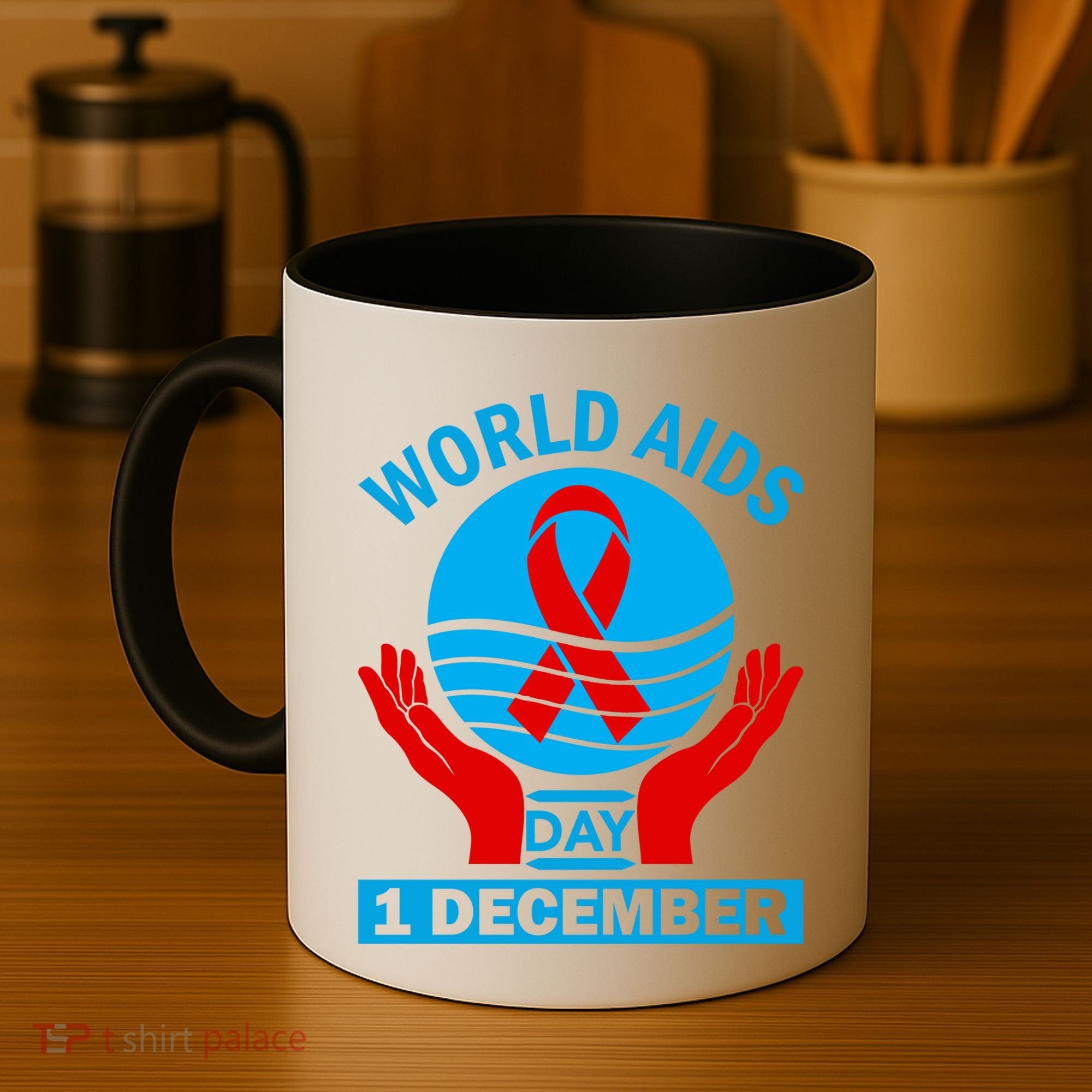 1 Dec Red Ribbon Day Support For World Aids Day Awareness Cute Gift Coffee Mug