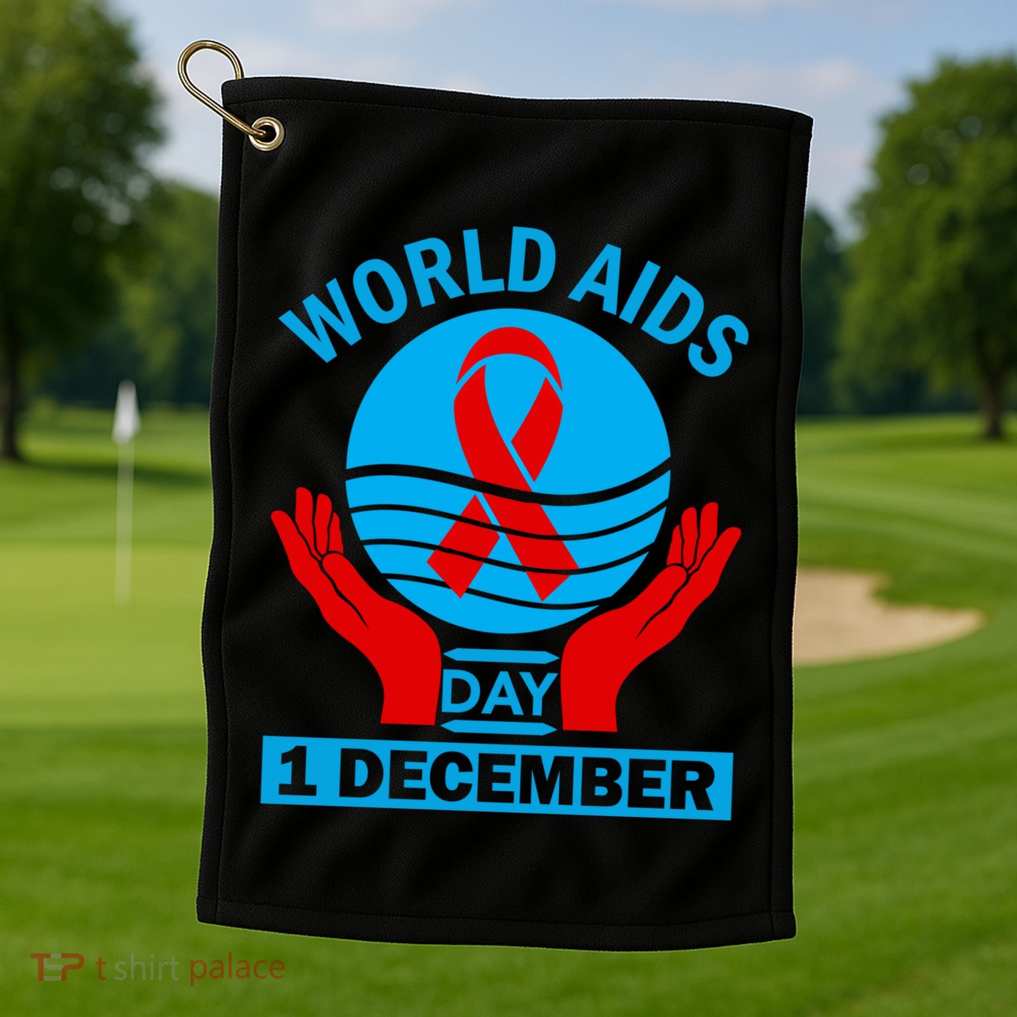 1 Dec Red Ribbon Day Support For World Aids Day Awareness Cute Gift Golf Towel