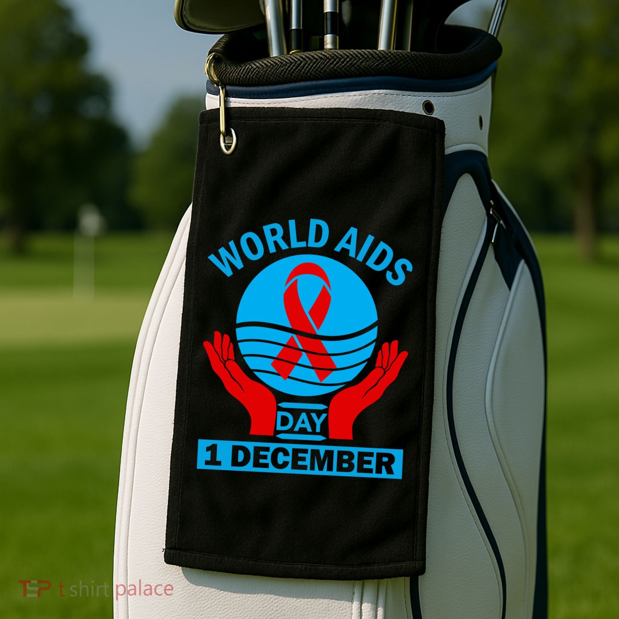 1 Dec Red Ribbon Day Support For World Aids Day Awareness Cute Gift Golf Towel