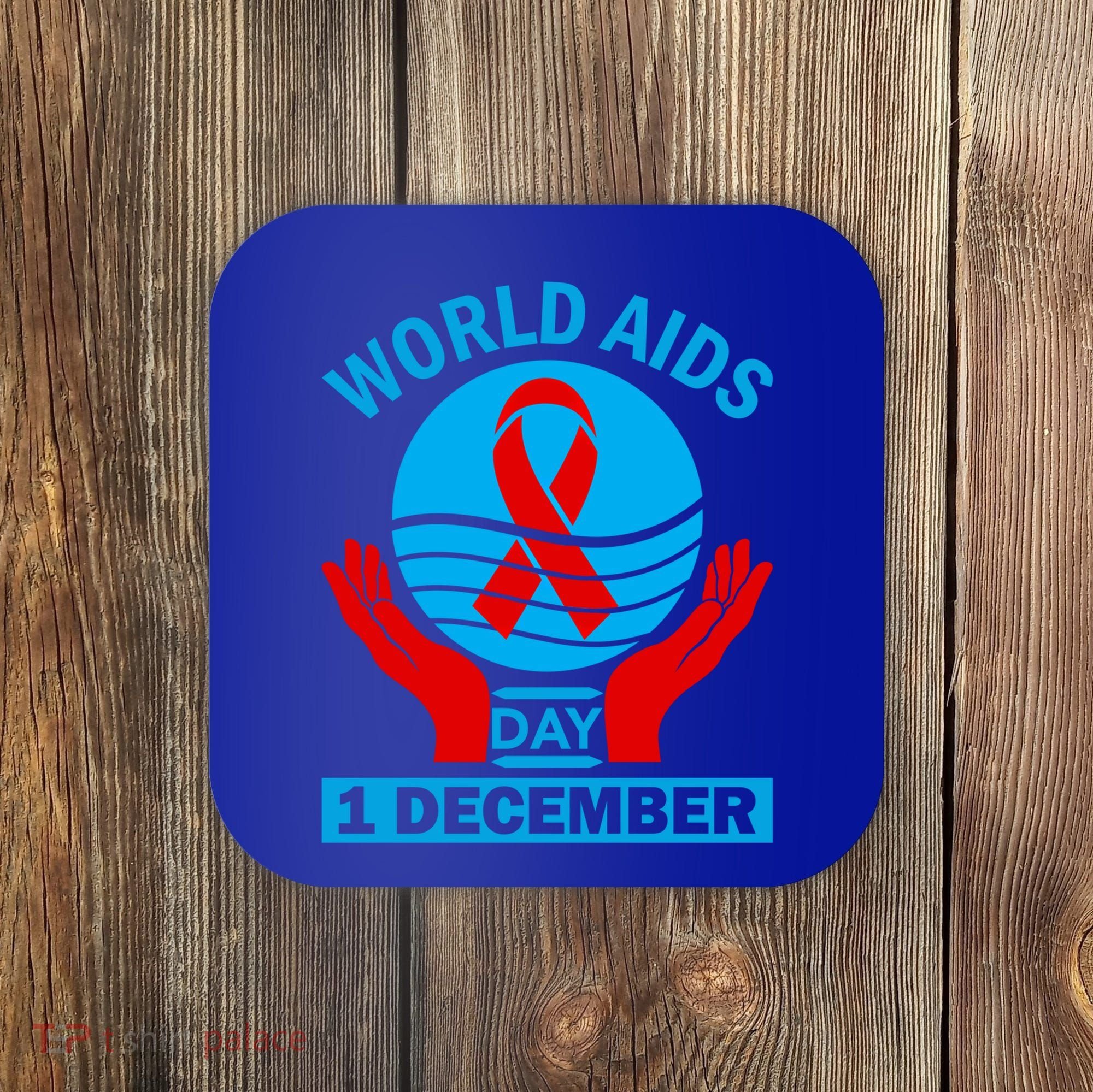 1 Dec Red Ribbon Day Support For World Aids Day Awareness Cute Gift Coaster