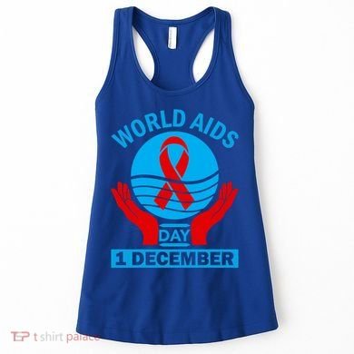 1 Dec Red Ribbon Day Support For World Aids Day Awareness Cute Gift Women's Tank Top