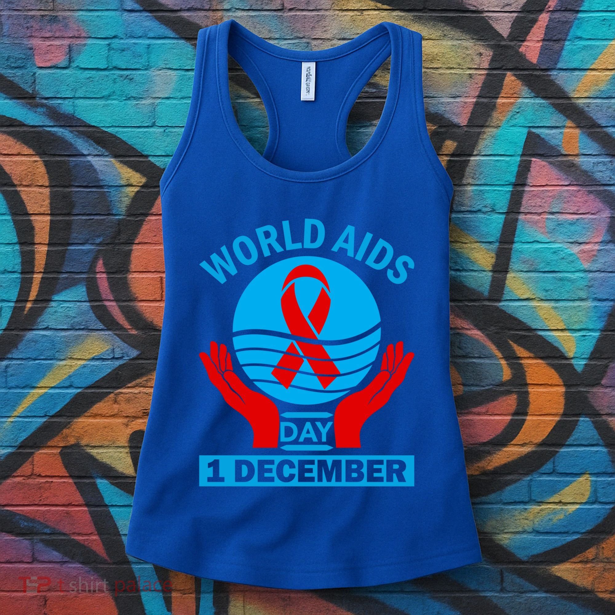 1 Dec Red Ribbon Day Support For World Aids Day Awareness Cute Gift Women's Tank Top