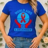 1 Dec Red Ribbon Day Support For World Aids Day Awareness Cute Gift Women's T-Shirt thumb 2