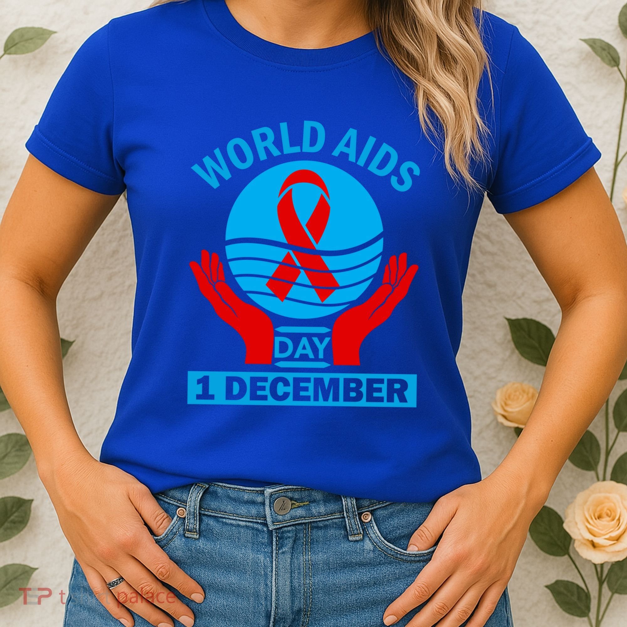 1 Dec Red Ribbon Day Support For World Aids Day Awareness Cute Gift Women's T-Shirt
