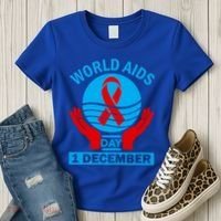 1 Dec Red Ribbon Day Support For World Aids Day Awareness Cute Gift Women's T-Shirt thumb 3
